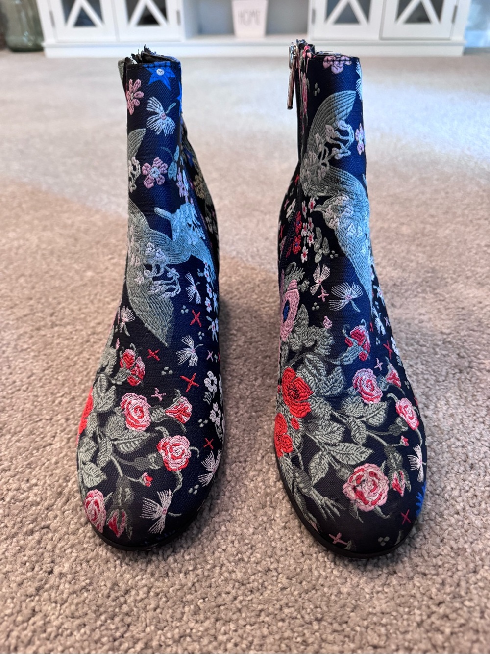 Floral Tapestry Embroidered Block Heel Booties Indigo Rd Size 9M - Picture 2 of 9